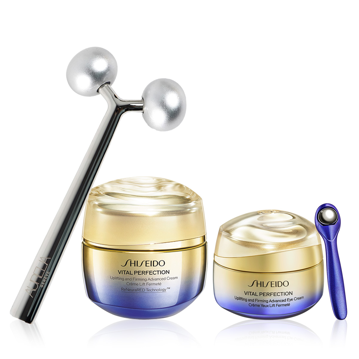 SHISEIDO - VITAL PERFECTION ADVANCED LIFT & SCULPT ROUTINE - Retinol İçeren Göz Kremi & Sıkılaştırıcı Etkili Nemlendirici & Paslanmaz Çelik Roller Seti